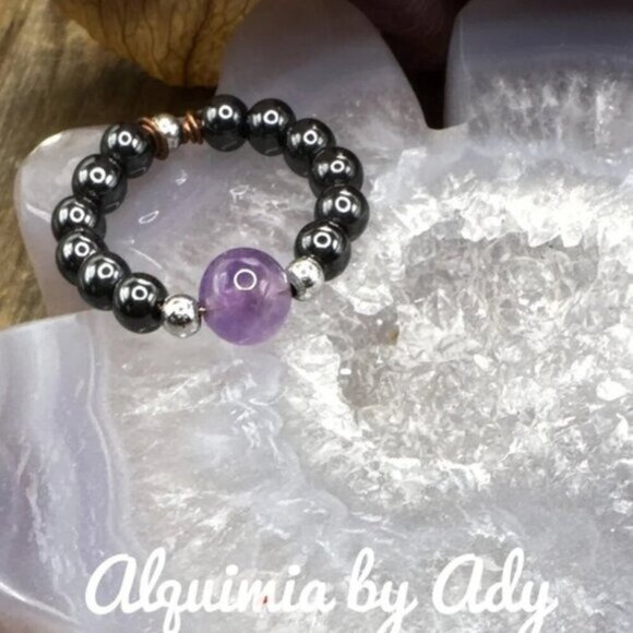 Alquimia Black and Purple Beaded Ring - Picture 2 of 4